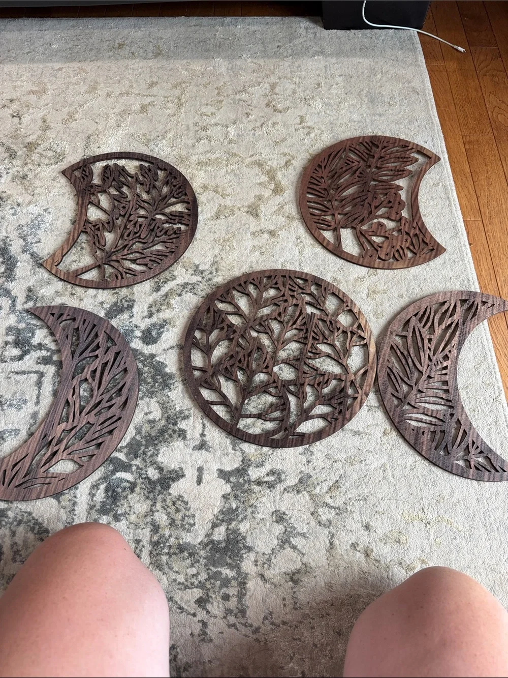 Handcrafted Brown Wooden Botanical Wall Art Set
